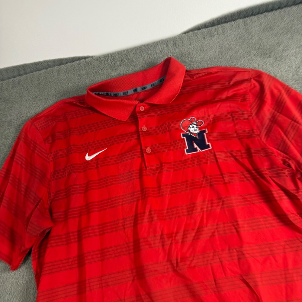 Nike Mens Nicholls State Colonels Dri-FIT Polo Shirt Red Striped Large